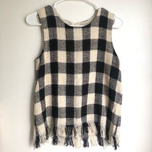 Gingham textured tank with fringe